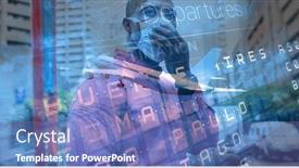  Presentation with face mask - PPT theme consisting of digital-illustration-of-a-man background and a teal colored foreground