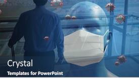  Presentation with human face - Slides featuring digital-illustration-of-macro-covid background and a ocean colored foreground