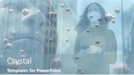  Presentation with human face - PPT theme featuring digital-illustration-of-macro-covid background and a light blue colored foreground