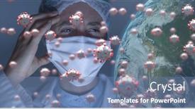  Presentation with covid coronavirus - Presentation design with digital-illustration-of-macro-covid background and a teal colored foreground