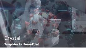  Presentation with using digital tablet - PPT theme enhanced with digital-illustration-of-macro-covid background and a gray colored foreground