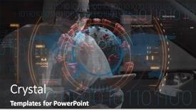  Presentation with using digital tablet - Presentation theme featuring digital-illustration-of-macro-covid background and a dark gray colored foreground