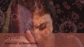  Presentation with woman praying over bible - Slide set featuring digital-illustration-of-macro-covid background and a tawny brown colored foreground