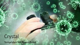  Presentation with digital image - Colorful PPT theme enhanced with digital image of green virus backdrop and a seafoam green colored foreground
