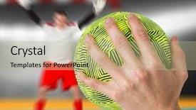  Presentation with goal image - PPT layouts enhanced with digital image of handball background and a mint green colored foreground