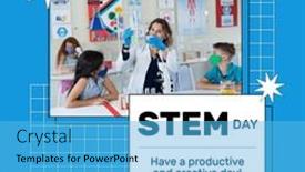  Presentation with digital image - Presentation design with digital-image-of-teacher-showing and a light blue colored foreground