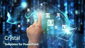  Presentation with lines - Presentation design featuring digital information - hand pointing against lines background and a ocean colored foreground