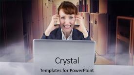  Presentation with power data center - PPT theme consisting of digital information - stressed businesswoman against data center background and a  colored foreground