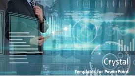  Presentation with computer processing - Presentation design featuring digital-interface-with-data-processing background and a teal colored foreground