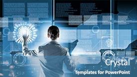  Presentation with culture media of bacteria - Theme with digital leaders - image of businesswoman pushing icon background and a teal colored foreground