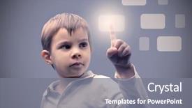  Presentation with learning - Slides featuring digital learning - child pressing a touch pad background and a gray colored foreground