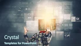  Presentation with digital library - Amazing PPT layouts having digital library - woman in casual wear hiding backdrop and a ocean colored foreground