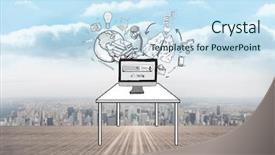  Presentation with literacy - PPT layouts enhanced with digital literacy - computer with brainstorm doodles background and a sky blue colored foreground