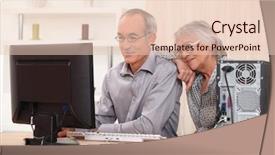  Presentation with digital literacy - PPT theme consisting of digital literacy - elderly couple learning computer skills background and a lemonade colored foreground