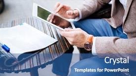  Presentation with tablet - PPT layouts featuring digital magazine - closeup of man sitting background and a ocean colored foreground