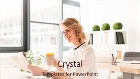  Presentation with office newspaper - Audience pleasing PPT theme consisting of digital magazine - photo of smiling young business backdrop and a lemonade colored foreground