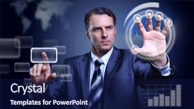  Presentation with high tech - Theme consisting of digital man - businessman pressing high tech type background and a navy blue colored foreground