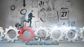  Presentation with room - Slides with digital man - businessman running against grey room background and a  colored foreground