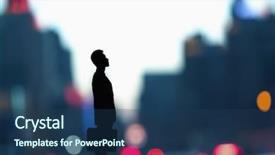  Presentation with city silhouette - Presentation design consisting of digital man - silhouette of businessman holding briefcase background and a ocean colored foreground