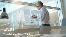  Presentation with analyzing behavior - Amazing theme having digital marketing agemanagement - businessman analyzing results charts hanged backdrop and a  colored foreground