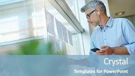  Presentation with talking on phone - Slide set with digital marketing agemanagement - businessman talking on phone while background and a  colored foreground