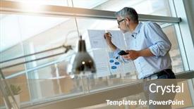  Presentation with phone - PPT layouts having digital marketing agemanagement - businessman talking on phone while background and a coral colored foreground