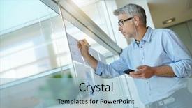  Presentation with phone - Cool new PPT theme with digital marketing agemanagement - businessman talking on phone while backdrop and a light blue colored foreground