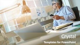  Presentation with phone - PPT layouts consisting of digital marketing agemanagement - businessman talking on phone while background and a coral colored foreground