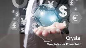  Presentation with company - PPT theme featuring digital marketing company - businessman with financial symbols coming background and a gray colored foreground