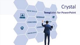  Presentation with online socialization - Amazing presentation theme having businessman in online webinar concept backdrop and a  colored foreground