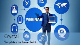  Presentation with concept gcf - Beautiful presentation design featuring businessman in online webinar concept backdrop and a  colored foreground