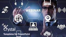  Presentation with online saftey - Slide set with businessman in online webinar concept background and a  colored foreground