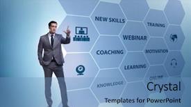  Presentation with toko online - Cool new theme with businessman in online webinar concept backdrop and a  colored foreground