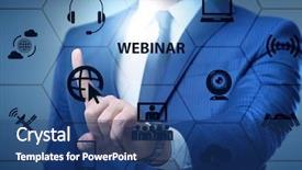  Presentation with concept - PPT layouts enhanced with businessman in online webinar concept background and a  colored foreground