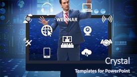  Presentation with concept - Beautiful PPT layouts featuring webinare - businessman in online webinar concept backdrop and a navy blue colored foreground
