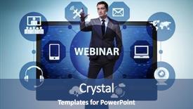  Presentation with training - PPT theme enhanced with communication network training - businessman in online webinar concept background and a ocean colored foreground