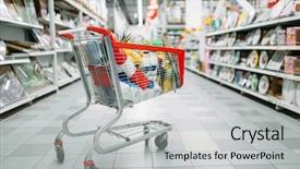  Presentation with supermarket - Theme enhanced with digital marketing food - cart full of goods background and a light gray colored foreground