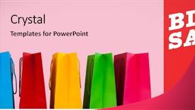  Presentation with paper bag vs plastic bags - PPT theme with digital marketing red white - shopping bags against pink background background and a lemonade colored foreground