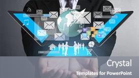  Presentation with using digital tablet - Presentation theme having digital media - businessman using tablet social connection background and a gray colored foreground