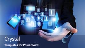  Presentation with media image - Slide set enhanced with digital media - image of business person holding background and a ocean colored foreground