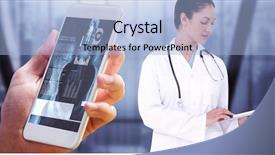  Presentation with medical hand - Theme enhanced with medical digital - hand holding smartphone against room background and a light blue colored foreground