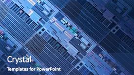  Presentation with wafer - Presentation design having digital microchip - macro of blue silicon wafer background and a ocean colored foreground