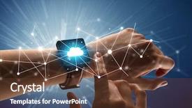  Presentation with female powerlifting - Slide deck featuring digital mobile - close up female hand background and a  colored foreground