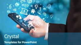  Presentation with hand holding puzzle piece - Amazing presentation theme having digital mobile - hand holding smartphone with media backdrop and a ocean colored foreground