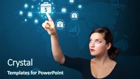  Presentation with modern - Audience pleasing presentation theme consisting of digital money - businesswoman pressing business type backdrop and a ocean colored foreground