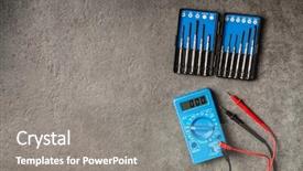  Presentation with digital multimeter - Presentation theme consisting of digital multimeter on grey background background and a gray colored foreground