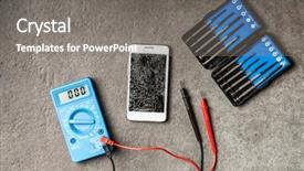  Presentation with digital multimeter - Presentation design with digital multimeter on grey background background and a gray colored foreground