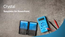  Presentation with digital multimeter - Presentation theme with digital multimeter on grey background background and a gray colored foreground