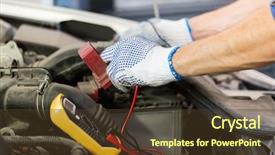  Presentation with digital multimeter - Presentation design featuring digital multimeter testing battery background and a tawny brown colored foreground