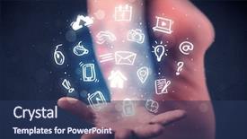  Presentation with multimedia - Audience pleasing slide set consisting of digital music - blue multimedia icons backdrop and a ocean colored foreground